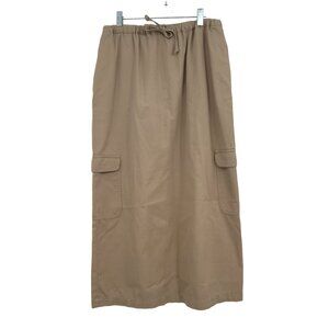 Sag Harbor Women's 100% Cotton Maxi Cargo Skirt Size‎ small Elastic Waist Khaki